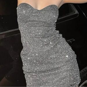 Elegant Silver Strapless Dress